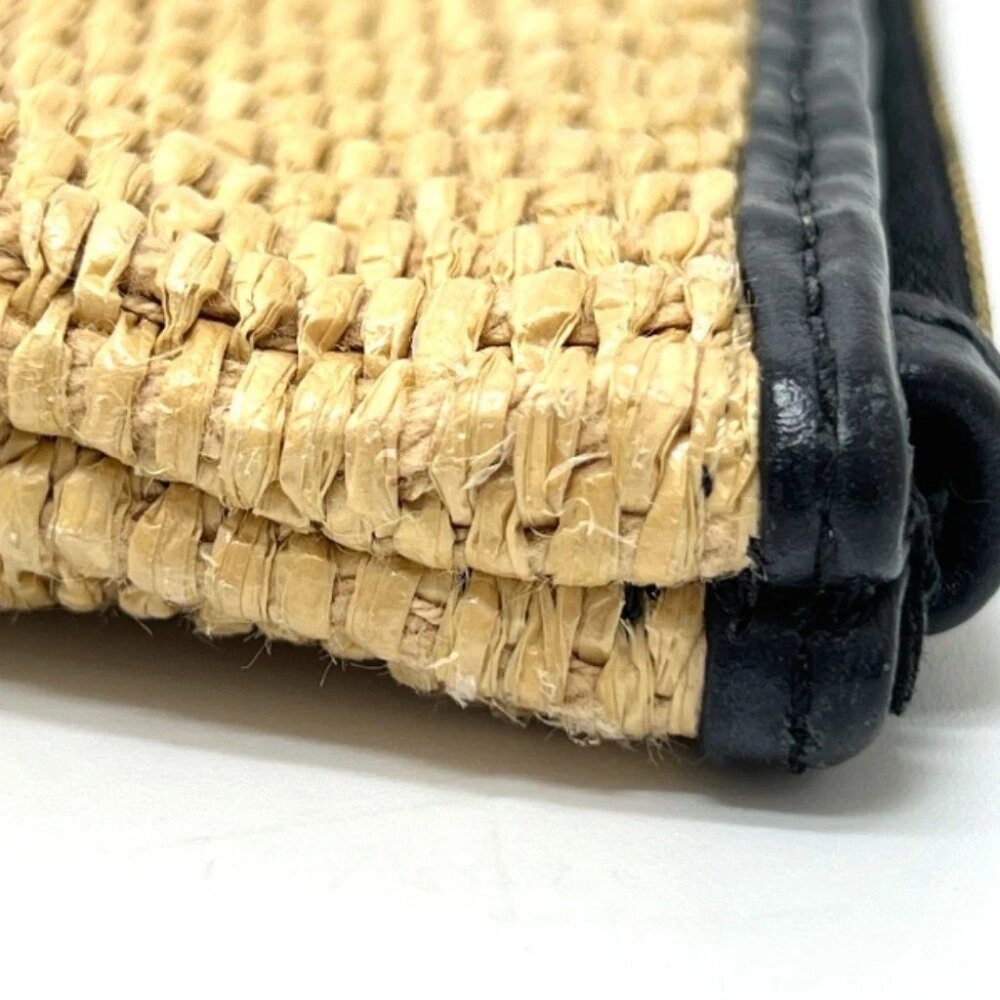 FENDI 8N0149 straw logo Pouch Clutch bag Raffia / Leather Beige/Black - Picture 13 of 15